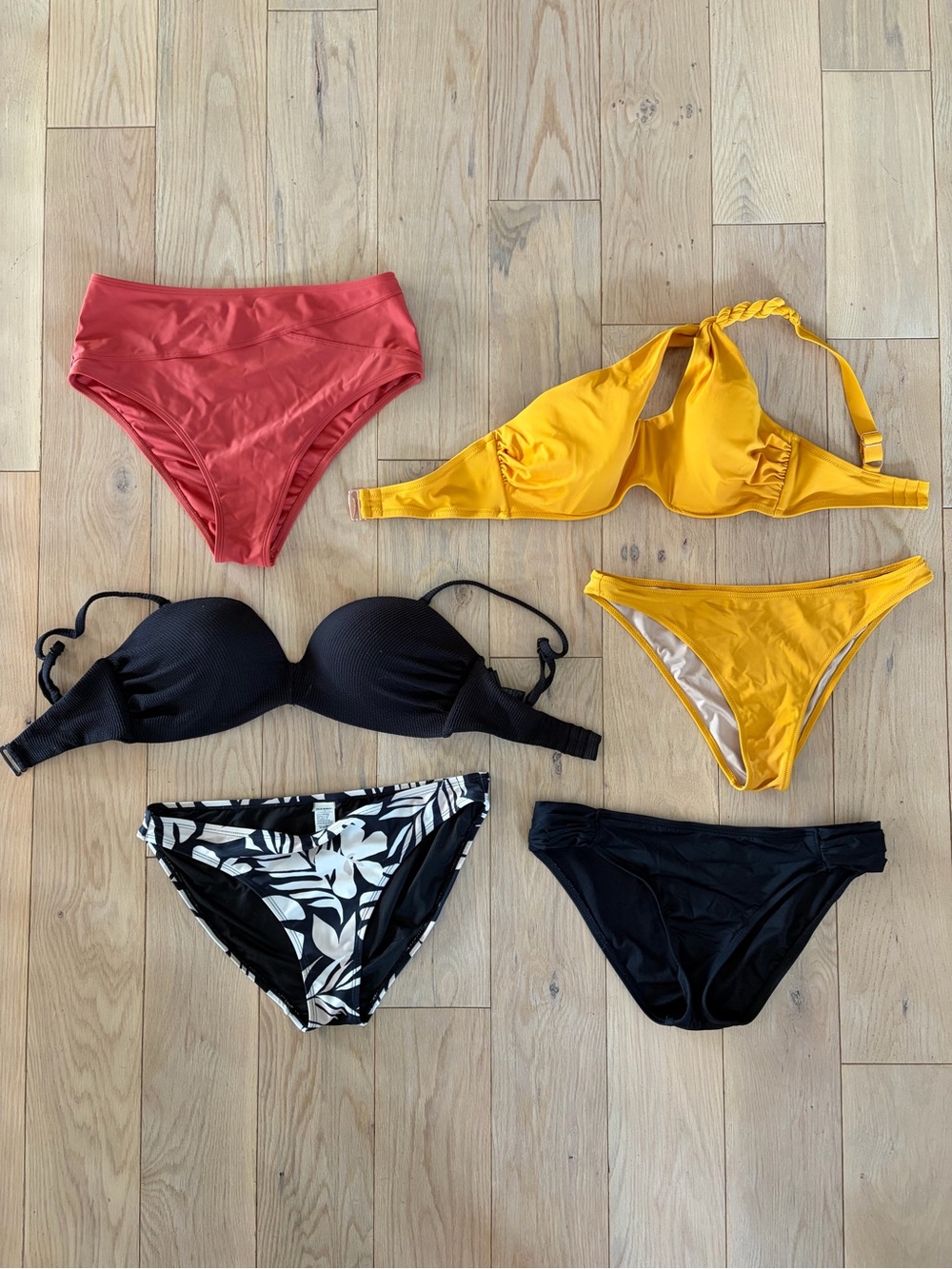 6-Piece Mixed Women’s Bikini Set - Yellow, Orange, Black, medium-large